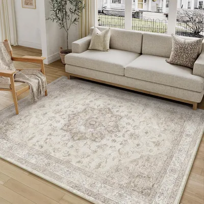 Produktbild von Teppich Wohnzimmer Waschbar Vintage Beige 120x170cm Rechteckig