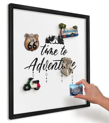 Produktbild von Magnettafel 50x50 cm mit schwarzem Rahmen - Magnetische Metalltafel, Magnetpinnwand zur Wandmontage für Wohnzimmer, Küche, Flur, Kinderzimmer und Büro - Ein Abenteuer erwartet dich.