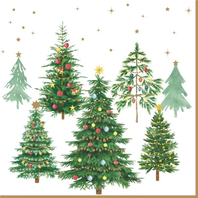 Produktbild von 20 Servietten Festive Tree - Grüne, Nachbildungierte Weihnachtsbäume 33x33cm