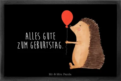 Produktbild von Mr. & Mrs. Panda Schmutzfangmatte Igel Luftballon 40 x 60 cm - Schwarz - Geschenk, fußmatte, Glückwunsch, Happy Birthday, Bodenvorleger, Lustige Sprüche, Geburtstagskind