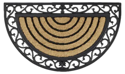 Image de Tapis d'entrée Relaxdays en fibre de coco, antidérapant et résistant aux intempéries, rayé, motif floral, pour l'extérieur, aspect fonte, noir