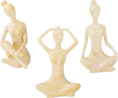 Produktbild von 3er Set Yoga Deko Frau Figur Beige Dekofigur Yogapose Geschenk Skulptur Wohndeko Regaldeko Deko Yogaraum
