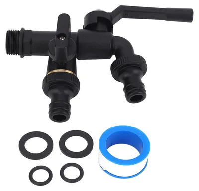 Image de Robinet double pour extérieur, ensemble de robinets, entrée de 3/4 de pouce (25 mm), 2 sorties, en laiton, montage mural, résistant au gel, pour une utilisation extérieure