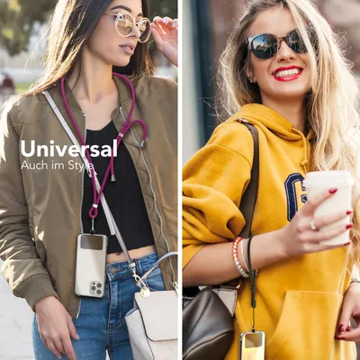 Produktbild von EAZY CASE Universal Handykette kompatibel mit allen Smartphones, Kette zum Umhängen, Handyband mit Hülle, mit Karabiner in Rosa
