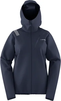Dunkelblaue Hardshelljacke für Damen; Aequilibrium Lite Gtx Jacket von La Sportiva; mit Kapuze und enganliegendem Schnitt.