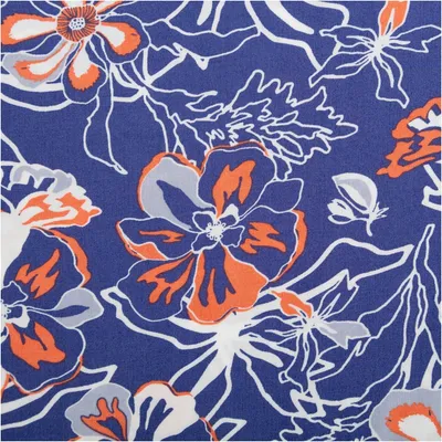 Produktbild von Viskose Stoff Meterware Popeline Blumen blau orange 145cm