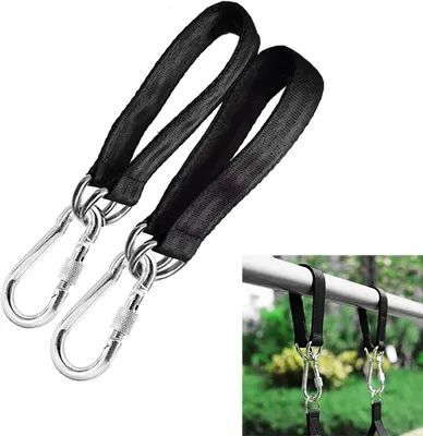 Obrázok produktu pre Sada 2 Popruhov, Odolný Nylon, 2 Karabíny, 2 D-krúžky, pre Hojdačku a Húpaciu Sieť
