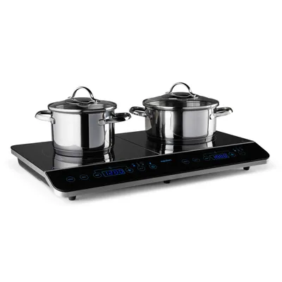 Produktbild von MEDION Doppel-Induktionskochplatte mit zwei Kochplatten, 3500 Watt, 10 Temperaturstufen, LED Display, MD 15324, schwarz