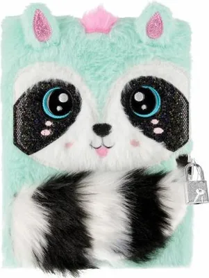 Immagine prodotto di Diario in peluche, taccuino, Wolfy, procione con lucchetto