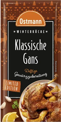 A package of seasoning mix for classic goose, featuring an image of roasted goose.