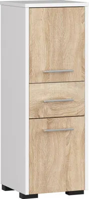 Produktbild von Badezimmerschrank schmal Weiß, Sonoma Eiche 30 cm 2 Türen 1 Schublade B30xH85xT30 cm