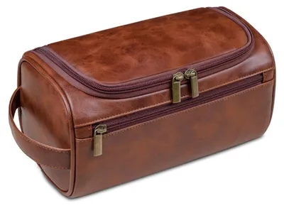 Productafbeelding van Toilettas - Leer - Heren - 25 x 13 x 13 cm - Waterdicht - Met ophanghaakje
