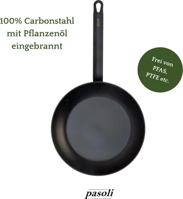 Produktbild von pasoli Bratpfanne Ø28cm - Kohlenstoffstahl Bratpfanne für alle Herdarten - inkl. Griffschutz aus Silikon