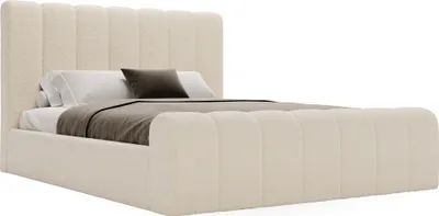 Obrázok produktu pre Čalúnená posteľ 140x200 Valetta – dvojposteľ Bouclé – úložný priestor, rošt – dizajnová posteľ krémová