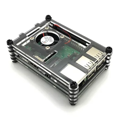 Produktbild von Gehäuse für Raspberry Pi 3B+, 3B, 2B mit Lüfter, stackable, transparent/schwarz