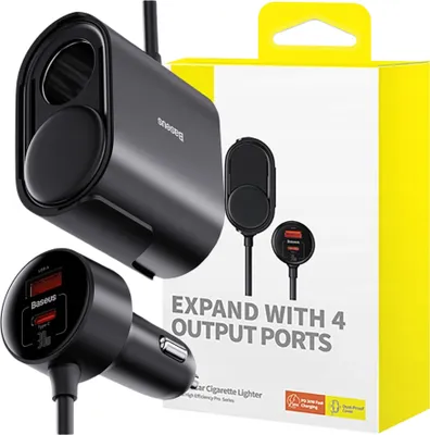 Obrázek produktu pro Baseus 2X adaptér do zásuvky zapalovače cigaret s nabíječkou Usb-A Usb-C 30W Black