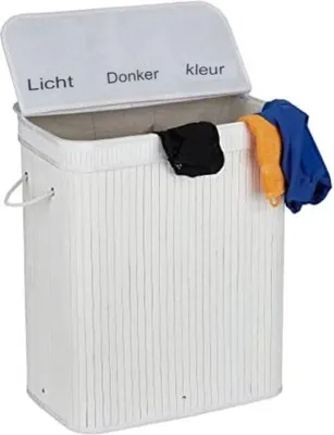 Immagine prodotto di Cesto per la biancheria a 3 scomparti - Cesto per la biancheria a 3 scomparti con coperchio - Cesto per la biancheria con coperchio - Cesto per la biancheria - 63 x 55 x 35 cm - In bianco