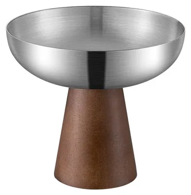 Immagine prodotto di Coppetta da dessert in acciaio inossidabile con base in legno, acciaio inossidabile 304, design moderno, rotonda, per gelato, budino, insalata, dessert, color noce argento, 150 ml