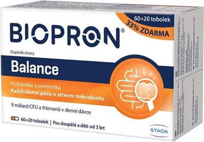 Zdjęcie produktu dla Biopron Balance, probiotyki i prebiotyki, codzienna pielęgnacja mikroflory jelitowej, 60 kapsułek po 20 mg