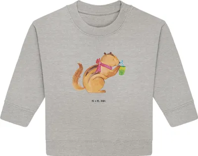 Produktbild von Mr. & Mrs. Panda Organic Baby Pullover Eichhörnchen Smoothie 6. - 12. Monat - Heather Grey - Geschenk, Abnehmen, Streifenhörnchen, Green Smoothies, Diät, Bullover
