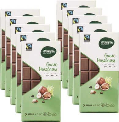 Produktbild von Ganze Haselnuss Schokolade, Vollmilch, 10 x 100 g