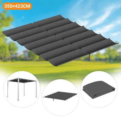 Produktbild von Ikodm Ersatzdach für Pavillon 350x423 cm, Dunkelgrau, Pavillon Dachplane aus Polyester mit PA-Beschichtung, UV-beständig, Dachersatz für Gartenpavillon
