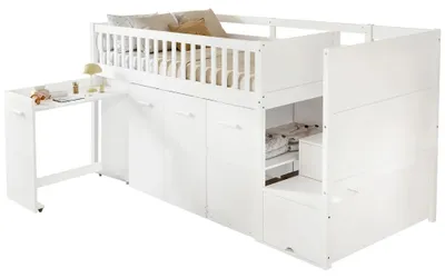 Produktbild von Etagenbett - Multifunktionsbett - 90 x 200 cm - Holz - Schreibtisch - Kleiderschrank - Stauraum in der Treppe