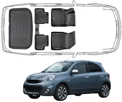 Produktbild von 3D Fußmatten & Kofferraumwanne Auto Set Kompatibel mit Nissan Micra K13 2010 - 2017