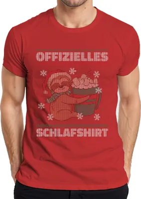 Produktbild von Offizielles Schlafshirt Faultier - Ugly Christmas Sweater Weihnachten Herren T-Shirt, Rot, XXL