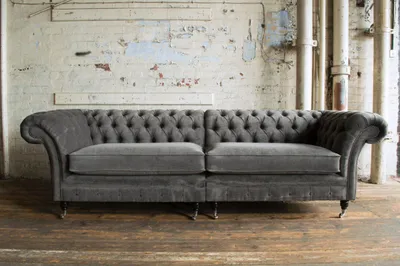 Zdjęcie produktu dla Klasyczna sofa Chesterfield, 4-osobowa, design, tapicerowana, skórzana, kolor brązowy