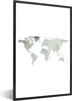 Produktbild von MuchoWow® Gerahmtes Poster Weltkarte - Minimalismus - Grau 60x90 cm - Poster mit Schwarzem Bilderrahmen Wandposter Rahmen Foto Bilder - Kunst