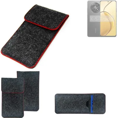 Produktbild von K-S-Trade Handy Schutz Hülle kompatibel mit Realme C65 5G Schutzhülle Handyhülle Filztasche Pouch Tasche Case Sleeve Filzhülle dunkelgrau roter