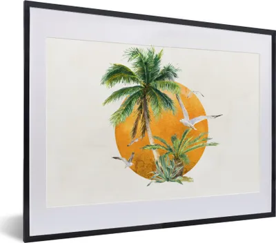 Produktbild von MuchoWow® MuchoWow® Gerahmtes Poster Sonne - Palme - Vogel 40x30 cm - Poster mit zchwarzem Bilderrahmen - Bilderrahmen - Poster im Rahmen