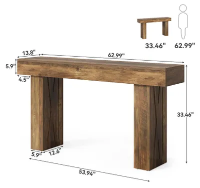 Obrázok produktu pre Konzolový stolík – Úzky stolík do predsiene/k pohovke – 160×35×85 cm – Obdĺžnikový – Retro štýl – Na montáž – Bez úložného priestoru – Drevo