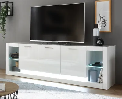 Produktbild von TV-Lowboard "Ladis" in weiß Hochglanz TV Unterteil in Komforthöhe XL-Board