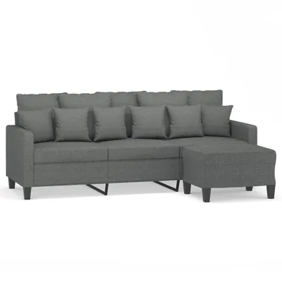 Produktbild von vidaXL 3-Sitzer-Sofa mit Hocker Dunkelgrau 180 cm Stoff
