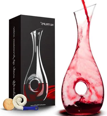 Obrázok produktu pre Drevená karafa na víno, červené víno, ručne fúkaná, guľatá, 1,5 l, pre milovníkov vína