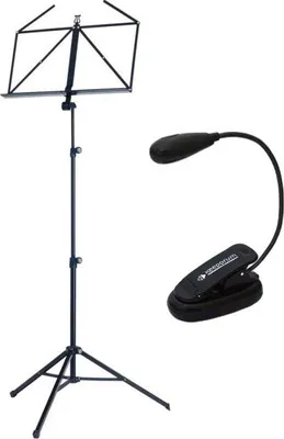 Image de K&M 10065 Pupitre à musique noir avec lampe de pupitre à musique