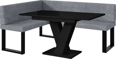 Produktbild von MEBLINI Eckbank für Esszimmer mit ausziehbarem Tisch - Küchenbank - Essecke - Sitzecke Küche - PETER - U-Beine 128x168x87cm Links - Grau Samt/M Schwarz Hochgl.