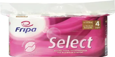 Produktbild von Fripa Toilettenpapier Select 4-lagig hochweiß Tissue 8 Rollen à 160 Blatt