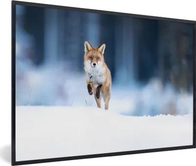 Produktbild von MuchoWow® MuchoWow® Gerahmtes Poster Fuchs - Schnee - Winter 90x60 cm - Poster mit zchwarzem Bilderrahmen - Fotorahmen - Foto-Plakat