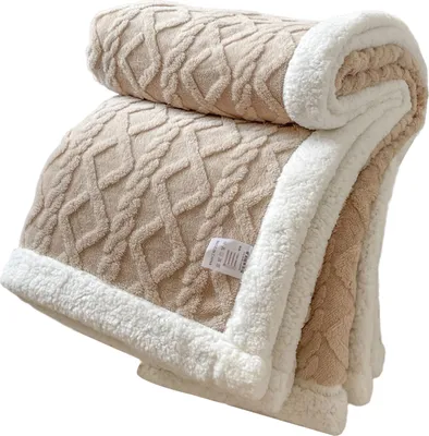 Produktbild von Verdickte Winterdecke, doppelseitig, flauschig, Plüsch, doppellagig, 3D-Jacquard, einfarbig, für Büro, Nickerchen, Schlafsaal, Zuhause, Bett, Sofa, Reise, gemütliche warme Decke