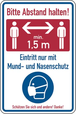 Produktbild von Dreifke® Kombischild, Bitte Abstand halten! Eintritt nur mit Mund- und Nasens...