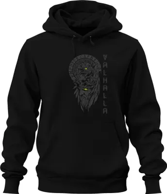Obrázok produktu pre Viking Odin Eye Yellow Valhalla Raven Norse Runes Mythology Uni mikina s kapucňou, čierna, 3XL