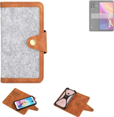 Produktbild von K-S-Trade Handyhülle kompatibel mit TCL 501 Schutzhülle Filz-Hülle Kunst-Leder hellgrau braun (1x)