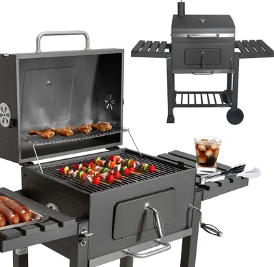 Zdjęcie produktu dla Duży grill węglowy ogrodowy ruszt z pokrywą popielnik termometr otwieracz