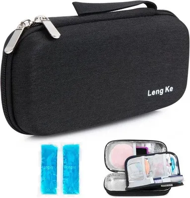 Produktbild von Insulin Kühlbeutel mit 3 Nylon Kühlelementen - schwarz - hält Insulin kühl - ideal für unterwegs - ShopFlot