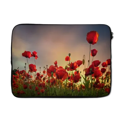 Produktbild von MuchoWow® Laptop Hülle 13 Zoll Bunter Himmel über einem Mohnblumenfeld in Dänemark Laptoptasche - Laptophülle - Sleeve - Rundumschutz