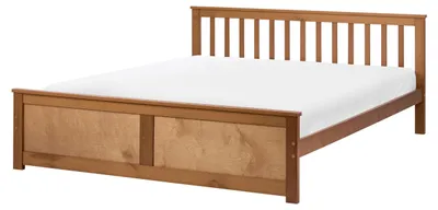 Produktbild von BELIANI Doppelbett Braun Kiefernholz mit Lattenrost 160x200 cm Fußteil Hohes Kopfteil Schlicht Modern Skandi Design Schlafzimmer Holzbett