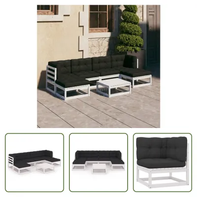 Produktbild von The Living Store 7-tlg. Garten-Lounge-Set mit Kissen Weiß Massivholz Kiefer